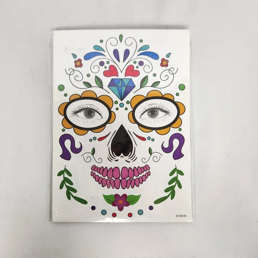 Day of the Dead Face Tattoos, Halloween Temporary Tattoo 17 Pack Dia De Los Muer